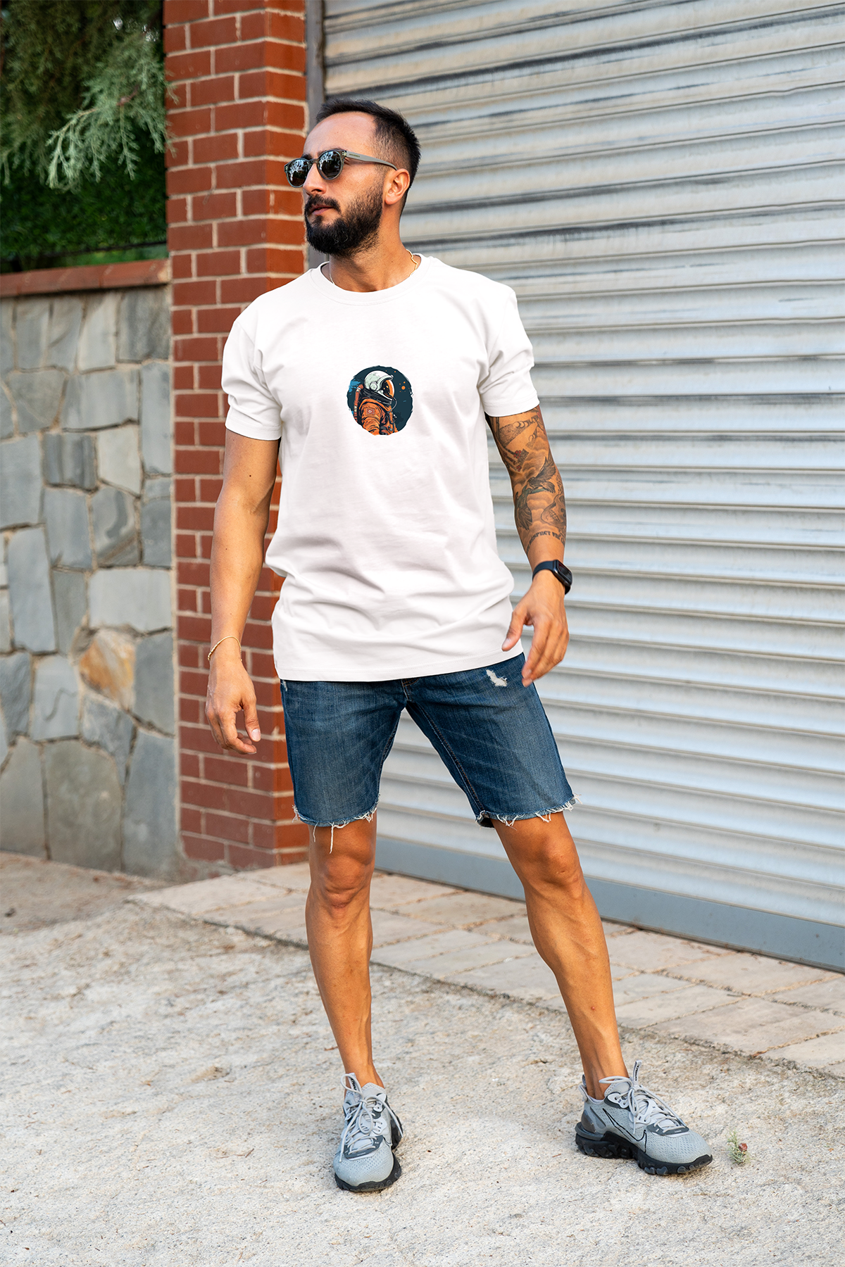 Astronot %100 Pamuk Erkek T-Shirt Beyaz