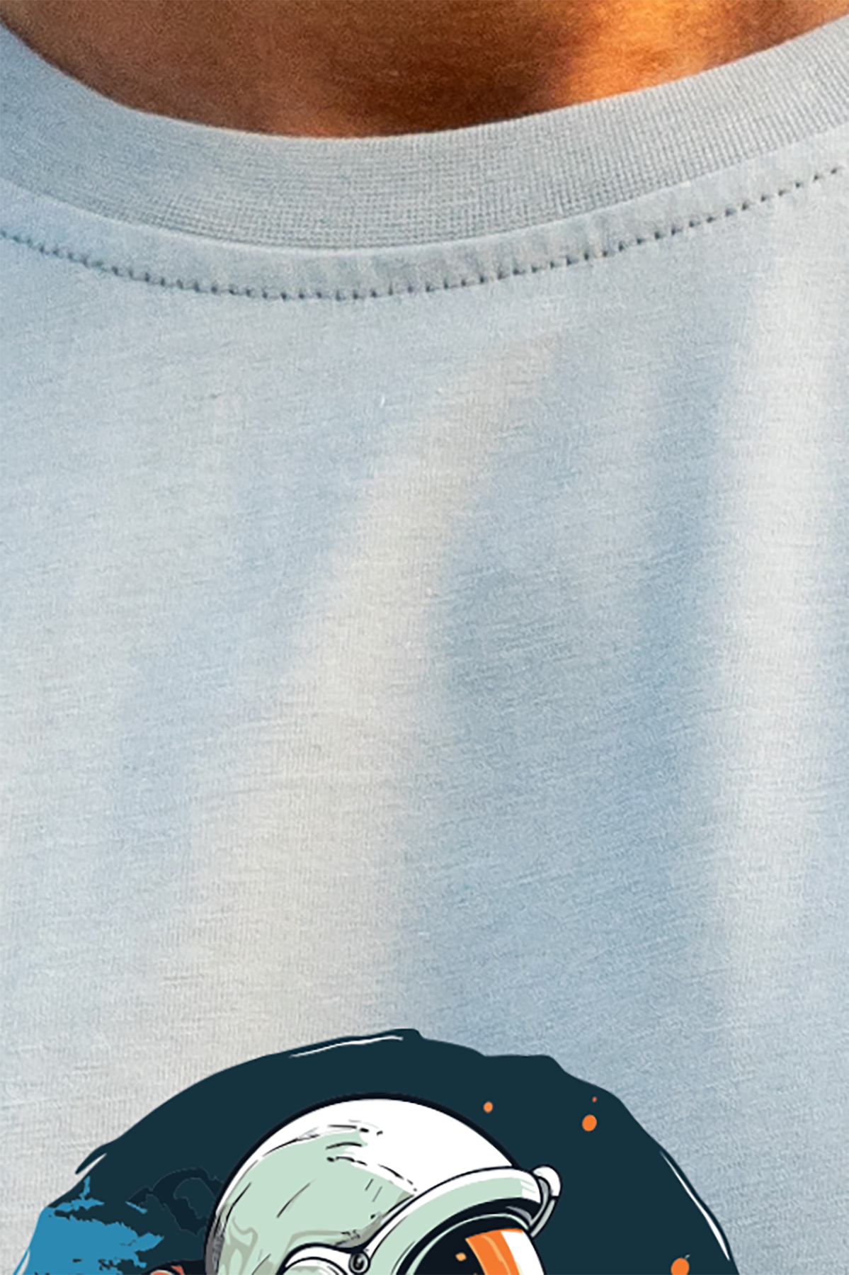 Astronot %100 Pamuk Erkek T-Shirt Gri