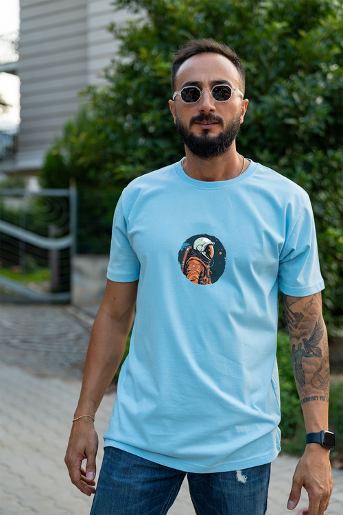 Astronot %100 Pamuk Erkek T-Shirt Mavi