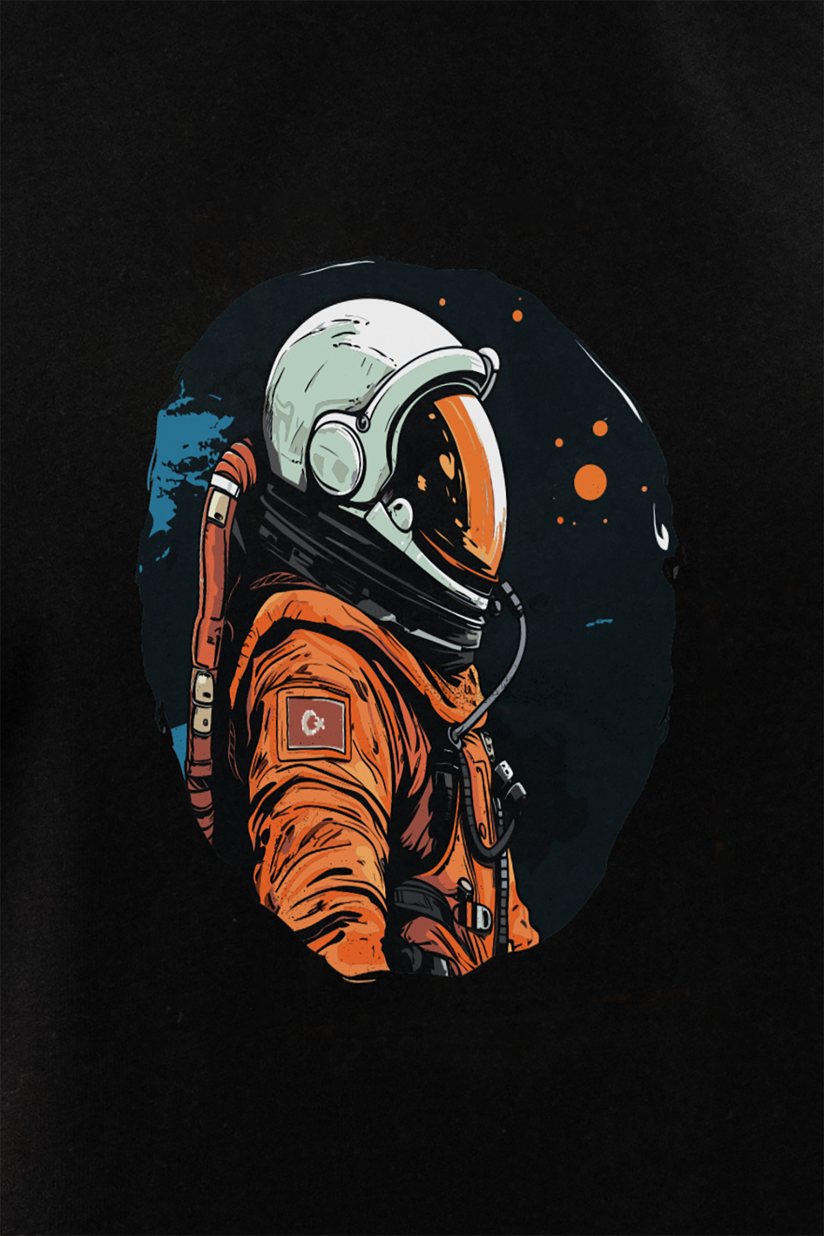 Astronot %100 Pamuk Erkek T-Shirt Siyah