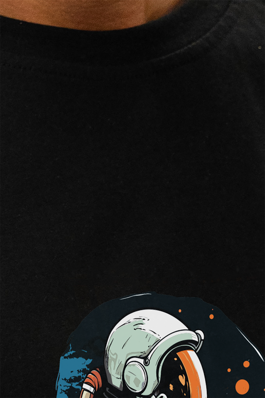 Astronot %100 Pamuk Erkek T-Shirt Siyah