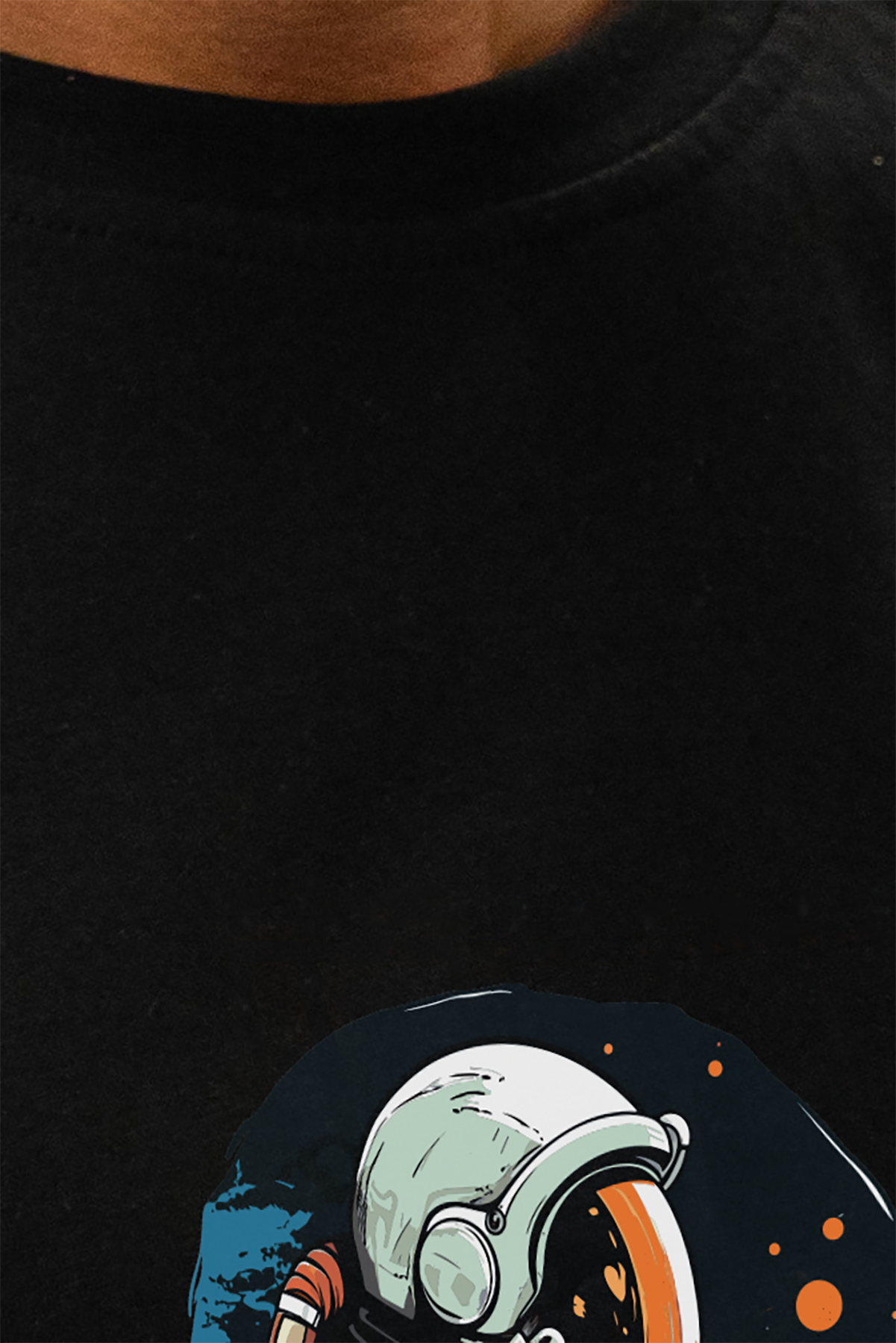 Astronot %100 Pamuk Erkek T-Shirt Siyah